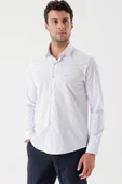 Beyaz Uzun Kollu Baskılı Bez Ayağı Sert Yaka Cepsiz Garnili Klasik Slim Fit Gömlek 1004235106 thumbnail 3
