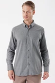 Füme Uzun Kollu Gabardin Sert Yaka Cepli Casual Comfort Fit Rahat Kesim Gömlek 1004235108 - 3