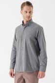 Füme Uzun Kollu Gabardin Sert Yaka Cepli Casual Comfort Fit Rahat Kesim Gömlek 1004235108 - 6