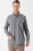 Füme Uzun Kollu Gabardin Sert Yaka Cepli Casual Comfort Fit Rahat Kesim Gömlek 1004235108 - 5