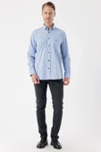 Koyu Mavi Uzun Kollu Baskılı Bez Ayağı Düğmeli Yaka Cepli Klasik Comfort Fit Gömlek 1004235104 thumbnail 5