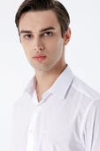 Beyaz Uzun Kollu Sert Yaka Cepsiz Basic Slim Fit Dar Kesim Gömlek 1004235059 thumbnail 5