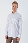 Beyaz Uzun Kollu BaskılıCepli %100 Pamuk Casual Comfort Fit Rahat Kesim Gömlek 1004230225 thumbnail 3
