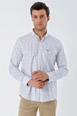 Beyaz Uzun Kollu Baskılı Bez Ayağı Cepsiz Garnili Klasik Slim Fit Dar Kesim Gömlek 1004230232 thumbnail 4