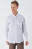 Beyaz Uzun Kollu BaskılıCepli %100 Pamuk Casual Comfort Fit Rahat Kesim Gömlek 1004230225 thumbnail 5
