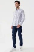 Beyaz Uzun Kollu Baskılı Bez Ayağı Cepsiz Garnili Klasik Slim Fit Dar Kesim Gömlek 1004230228 thumbnail 4