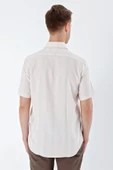 Bej Kısa Kollu Desenli Armürlü Sert Yaka Cepsiz Klasik Comfort Fit Gömlek 1004230204 thumbnail 6