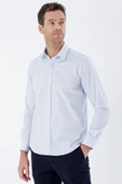 Koyu Mavi Uzun Kollu Bez Ayağı Sert Yaka Cepsiz Pamuklu Basic Slim Fit Dar Kesim Gömlek 1004235357 thumbnail 3