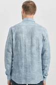 Koyu Mavi Uzun Kollu Baskılı Gofreli Cepsiz Pamuklu Likralı Slim Fit Gömlek 1004240100 - 6