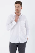 Beyaz Uzun Kollu Bez Ayağı Sert Yaka Cepli Pamuklu Comfort Fit Rahat Kesim Gömlek 1004235351 thumbnail 2