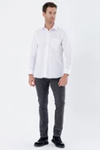 Beyaz Uzun Kollu Bez Ayağı Sert Yaka Cepli Pamuklu Comfort Fit Rahat Kesim Gömlek 1004235351 thumbnail 4