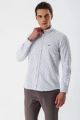 Beyaz Uzun Kollu Baskılı Bez Ayağı Düğmeli Yaka Cepsiz Pamuklu Slim Fit Gömlek 1004235170 thumbnail 3