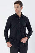 Siyah Uzun Kollu Bez Ayağı Sert Yaka Cepli Pamuklu Comfort Fit Rahat Kesim Gömlek 1004235351 - 3