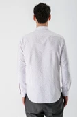 Ekru Uzun Kollu Baskılı Bez Ayağı Düğmeli Yaka Cepsiz Pamuklu Slim Fit Gömlek 1004235170 thumbnail 6