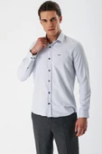 Gri Uzun Kollu Desenli Armürlü Sert Yaka Cepsiz Pamuklu Slim Fit Dar Kesim Gömlek 1004235171 thumbnail 2
