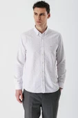 Ekru Uzun Kollu Baskılı Bez Ayağı Düğmeli Yaka Cepsiz Pamuklu Slim Fit Gömlek 1004235170 thumbnail 3