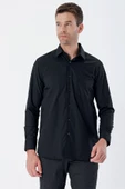 Siyah Uzun Kollu Bez Ayağı Sert Yaka Cepli Pamuklu Comfort Fit Rahat Kesim Gömlek 1004235351 - 1