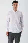 Ekru Uzun Kollu Baskılı Bez Ayağı Düğmeli Yaka Cepsiz Pamuklu Slim Fit Gömlek 1004235170 thumbnail 2