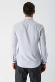 Gri Uzun Kollu Desenli Armürlü Sert Yaka Cepsiz Pamuklu Slim Fit Dar Kesim Gömlek 1004235171 thumbnail 6