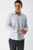 Gri Uzun Kollu Desenli Armürlü Sert Yaka Cepsiz Pamuklu Slim Fit Dar Kesim Gömlek 1004235171 thumbnail 3