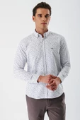 Beyaz Uzun Kollu Baskılı Bez Ayağı Düğmeli Yaka Cepsiz Pamuklu Slim Fit Gömlek 1004235170 thumbnail 5