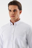Ekru Uzun Kollu Baskılı Bez Ayağı Düğmeli Yaka Cepli Pamuklu Comfort Fit Gömlek 1004235164 thumbnail 5
