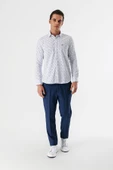 Beyaz Uzun Kollu Baskılı Bez Ayağı Düğmeli Yaka Cepsiz Pamuklu Slim Fit Gömlek 1004235170 - 4