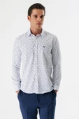 Beyaz Uzun Kollu Baskılı Bez Ayağı Düğmeli Yaka Cepsiz Pamuklu Slim Fit Gömlek 1004235170 - 1