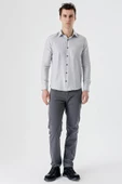 Gri Uzun Kollu Desenli Armürlü Sert Yaka Cepsiz Pamuklu Slim Fit Dar Kesim Gömlek 1004235168 thumbnail 4