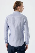 Koyu Lacivert Uzun Kollu Armürlü Cepsiz Pamuklu Slim Fit Gömlek 1004235168 - 4