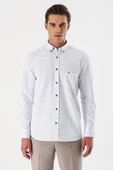 Beyaz Uzun Kollu Baskılı Armürlü Düğmeli Yaka Cepli Pamuklu Comfort Fit Gömlek 1004235166 thumbnail 4