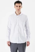 Beyaz Uzun Kollu Baskılı Bez Ayağı Düğmeli Yaka Cepli Pamuklu Comfort Fit Gömlek 1004235164 thumbnail 2
