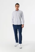 Beyaz Uzun Kollu Baskılı Bez Ayağı Düğmeli Yaka Cepsiz Pamuklu Slim Fit Gömlek 1004235170 - 5