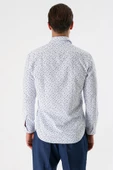Beyaz Uzun Kollu Baskılı Bez Ayağı Düğmeli Yaka Cepsiz Pamuklu Slim Fit Gömlek 1004235170 - 7