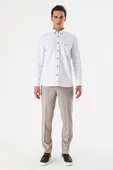 Beyaz Uzun Kollu Baskılı Armürlü Düğmeli Yaka Cepli Pamuklu Comfort Fit Gömlek 1004235166 thumbnail 5