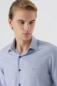 Koyu Lacivert Uzun Kollu Armürlü Cepsiz Pamuklu Slim Fit Gömlek 1004235168 - 2