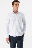 Beyaz Uzun Kollu Baskılı Bez Ayağı Sert Yaka Cepsiz Pamuklu Slim Fit Dar Kesim Gömlek 1004235169 thumbnail 3