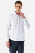 Beyaz Uzun Kollu Baskılı Bez Ayağı Sert Yaka Cepsiz Pamuklu Slim Fit Dar Kesim Gömlek 1004235169 thumbnail 5