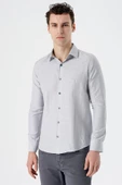 Gri Uzun Kollu Desenli Armürlü Sert Yaka Cepsiz Pamuklu Slim Fit Dar Kesim Gömlek 1004235168 thumbnail 2