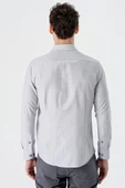 Gri Uzun Kollu Desenli Armürlü Sert Yaka Cepsiz Pamuklu Slim Fit Dar Kesim Gömlek 1004235168 thumbnail 6