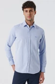 Mavi Uzun Kollu Armürlü Cepsiz Pamuklu Likralı Slim Fit Dar Kesim Gömlek 1004240193 thumbnail 3