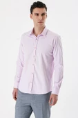 Pembe Uzun Kollu Armürlü Cepsiz Pamuklu Likralı Slim Fit Dar Kesim Gömlek 1004240193 thumbnail 6