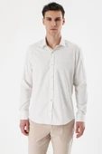 Açık Krem Uzun Kollu Armürlü Cepsiz Pamuklu Likralı Slim Fit Dar Kesim Gömlek 1004240193 thumbnail 1