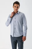 Gri Uzun Kollu Armürlü Cepsiz Pamuklu Likralı Slim Fit Dar Kesim Gömlek 1004240193 - 2