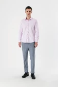 Pembe Uzun Kollu Armürlü Cepsiz Pamuklu Likralı Slim Fit Dar Kesim Gömlek 1004240193 thumbnail 8