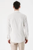 Açık Krem Uzun Kollu Armürlü Cepsiz Pamuklu Likralı Slim Fit Dar Kesim Gömlek 1004240193 thumbnail 7