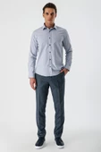 Gri Uzun Kollu Armürlü Cepsiz Pamuklu Likralı Slim Fit Dar Kesim Gömlek 1004240193 - 4
