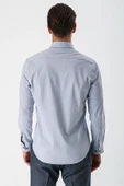 Gri Uzun Kollu Armürlü Cepsiz Pamuklu Likralı Slim Fit Dar Kesim Gömlek 1004240193 - 6