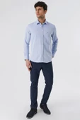 Mavi Uzun Kollu Armürlü Cepsiz Pamuklu Likralı Slim Fit Dar Kesim Gömlek 1004240193 thumbnail 4
