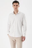 Açık Krem Uzun Kollu Armürlü Cepsiz Pamuklu Likralı Slim Fit Dar Kesim Gömlek 1004240193 thumbnail 3